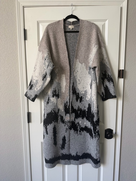 Promesa Abstract Mountain Long Open-Front Sweater Cardigan Coat S/M - Picture 9 of 10